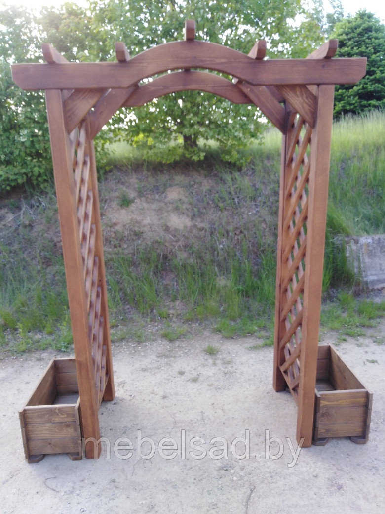 Пергола-арка садовая из массива сосны "Гранада Люкс" с цветниками - фото 1 - id-p155444966
