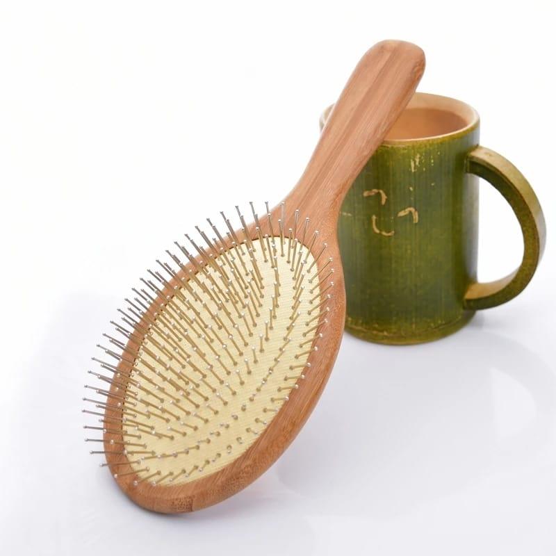Расческа для волос деревянная с металлическими зубьями 21,5 см