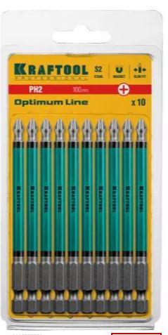 Optimum Line Биты, PH2, 100 мм, тип хвостовика E 1/4", 10 шт в блистере, KRAFTOOL