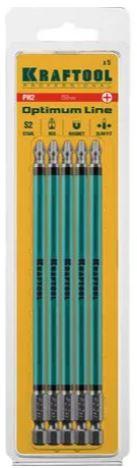 Optimum Line Биты, PH2, 150 мм, тип хвостовика E 1/4", 5 шт в блистере, KRAFTOOL