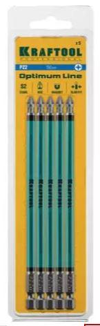 Optimum Line Биты, PZ2, тип хвостовика E 1/4", 150 мм, 5 шт в блистере, KRAFTOOL