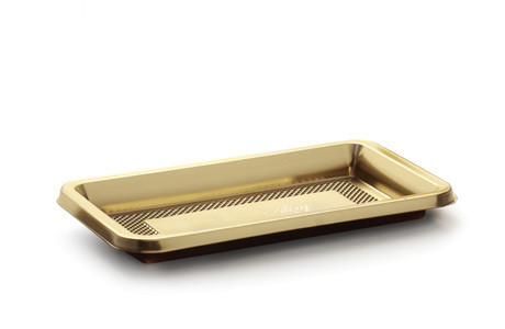 Поднос для тортов "Медоро" прямоугольный 13х8,5см, золото, пластик - фото 1 - id-p155717645