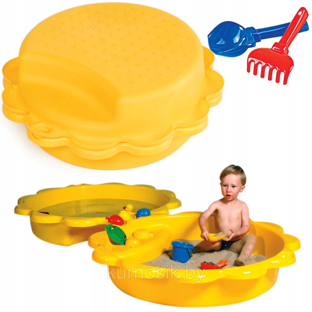 Детская песочница бассейн с крышкой "Подсолнух" Paradiso Toys 114 x 26 см - фото 1 - id-p155778336