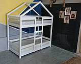 Двухъярусная кровать домик 01 из сосны, цвет белый, фото 5