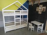 Двухъярусная кровать домик 01 из сосны, цвет белый, фото 4