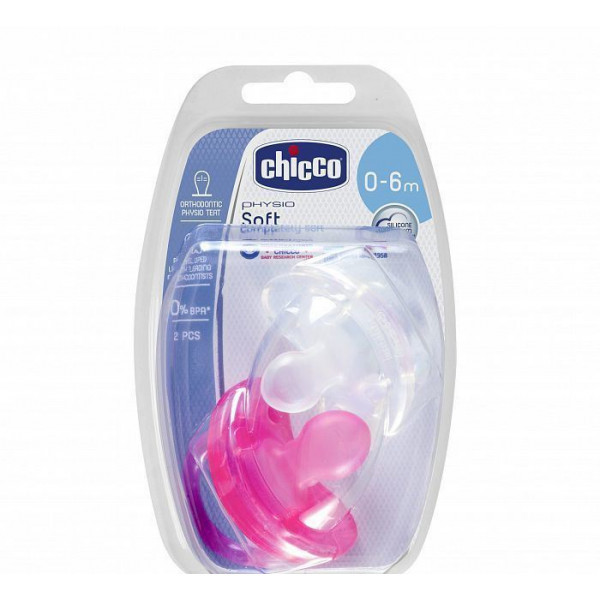 Пустышка Chicco Physio Soft силиконовая для девочек 0-6 мес (цена за 1шт) - фото 1 - id-p155807047