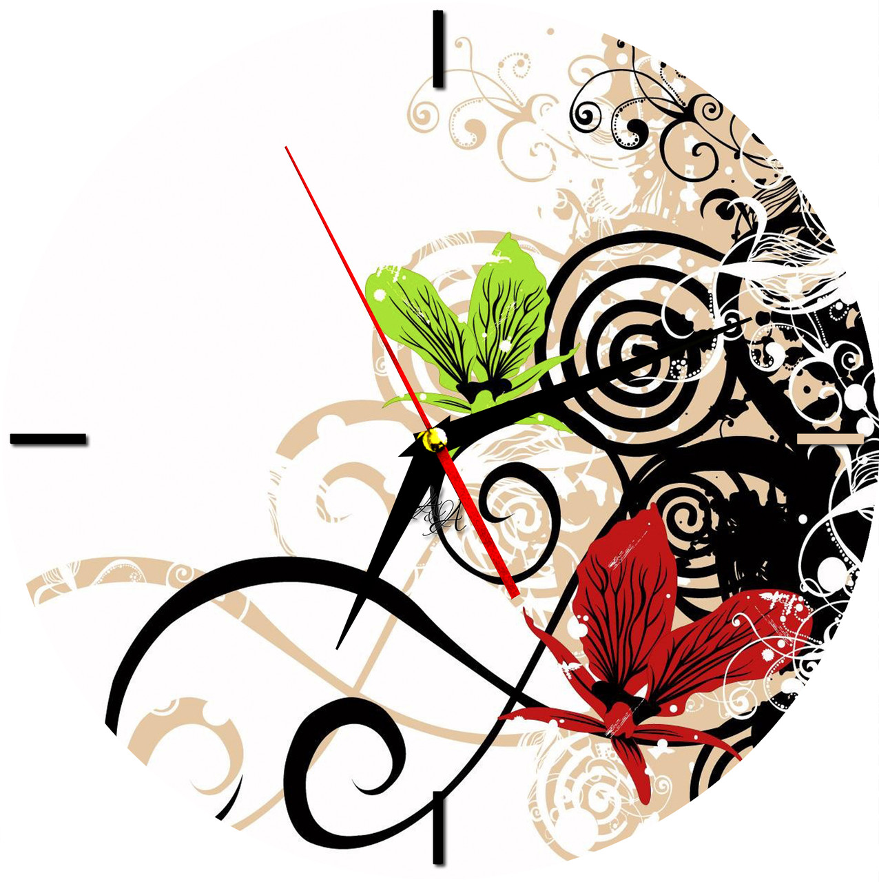 Настенные часы из стекла "Абстракция с бабочками" арт.314