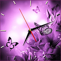Настенные часы из стекла "Бабочки на фиолетовом" арт.201