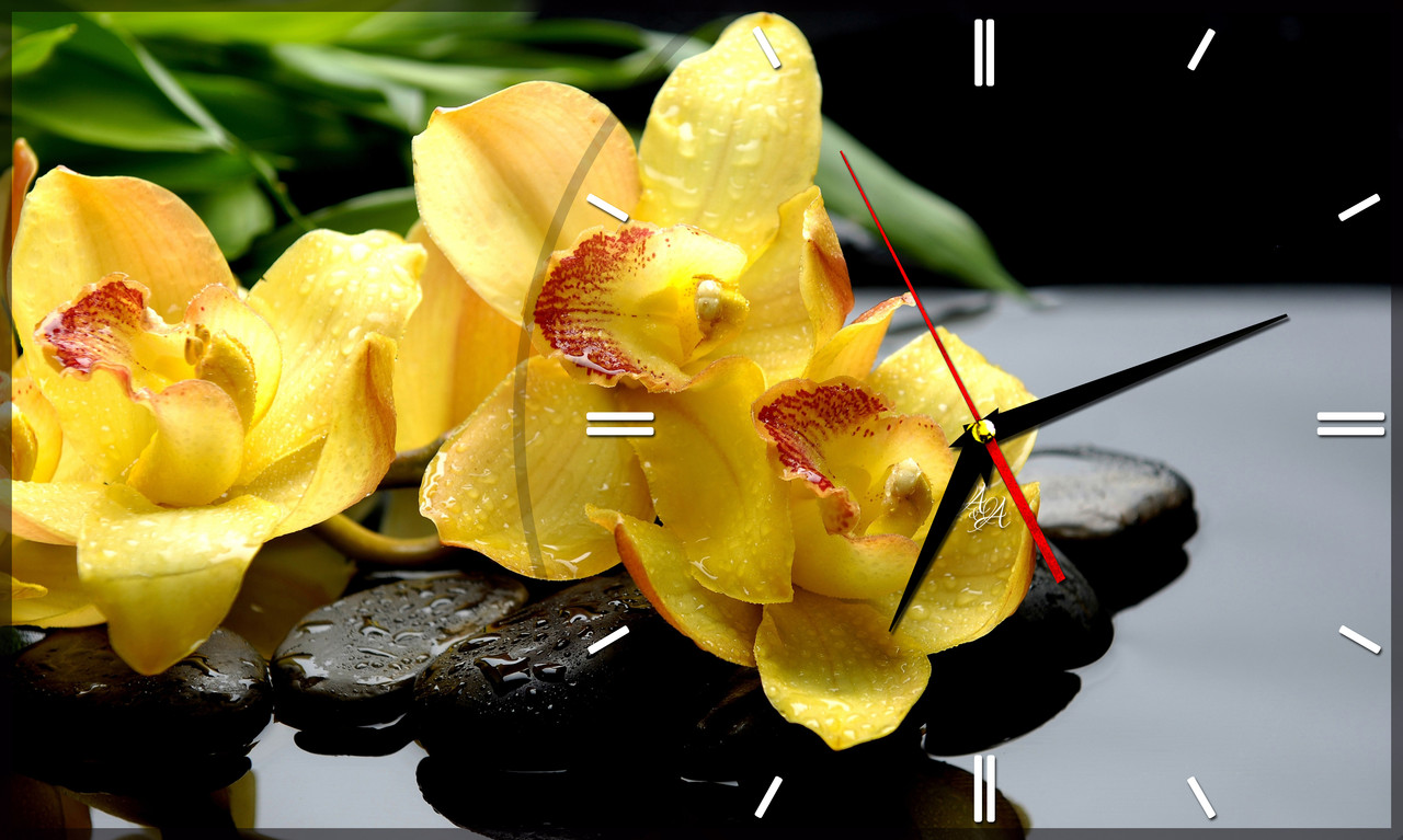 Настенные часы из стекла "Желтая орхидея" арт.101