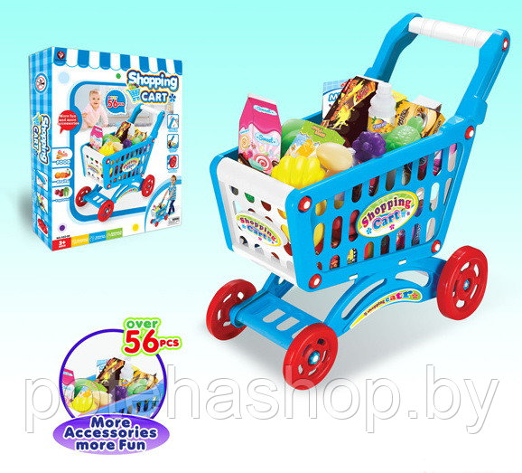 Игровой набор Shoppin Cart "Тележка с продуктами" 922-10, 56 предмет, голубая - фото 1 - id-p155975850