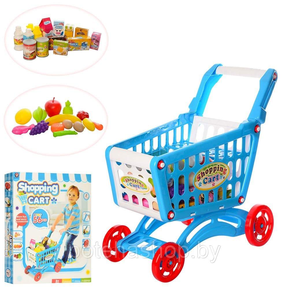 Игровой набор Shoppin Cart "Тележка с продуктами" 922-10, 56 предмет, голубая - фото 2 - id-p155975850