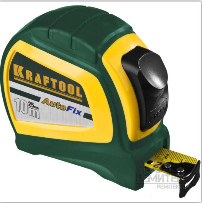 Рулетка KRAFTOOL "EXPERT", автостоп, двусторон шкала с нейлон покрытием, двухкомп корпус, 10мх25мм