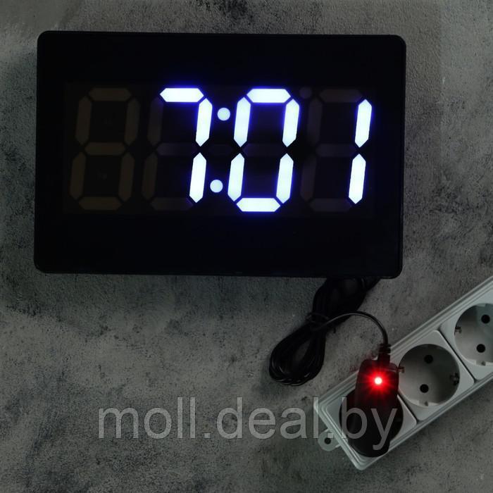 Часы настенные электронные, с термометром и будильником, цифры синие 15.5х23.5 см - фото 1 - id-p155040603