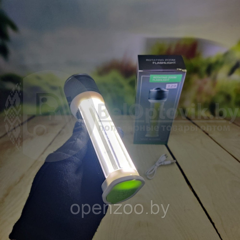 Ручной аккумуляторный фонарь Rotating Zoom Flashlight 129 LED боковая световая СОВ панель функционал Power - фото 4 - id-p156096428