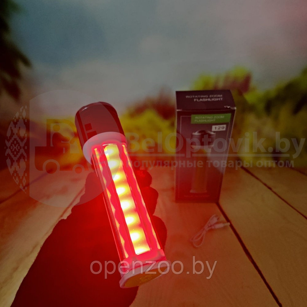 Ручной аккумуляторный фонарь Rotating Zoom Flashlight 129 LED боковая световая СОВ панель функционал Power - фото 10 - id-p156096428