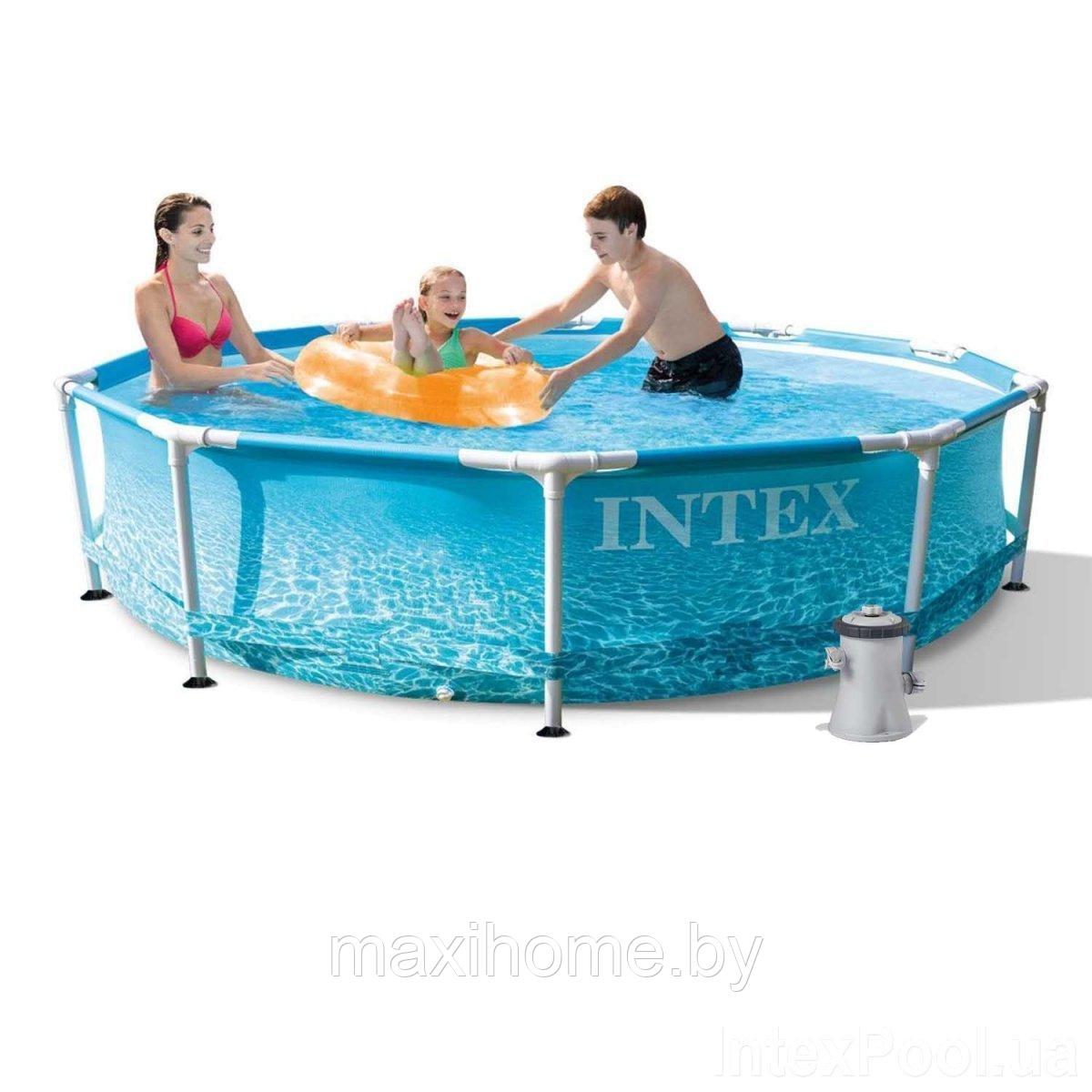 Усиленный каркасный бассейн с принтом Intex Metal Frame Beachside 28208 (305х76) (c фильтром и насосом) - фото 5 - id-p148035184