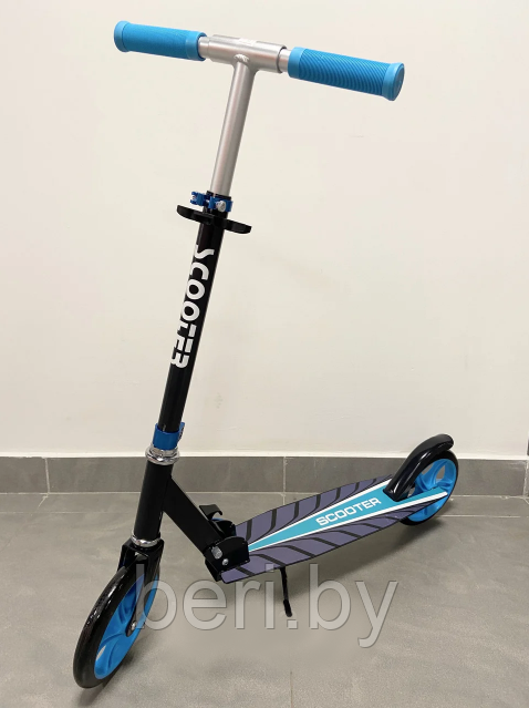 2032 Самокат двухколёсный Scooter, черно-фиолетовый, max 100 кг, складная конструкция - фото 2 - id-p156128766