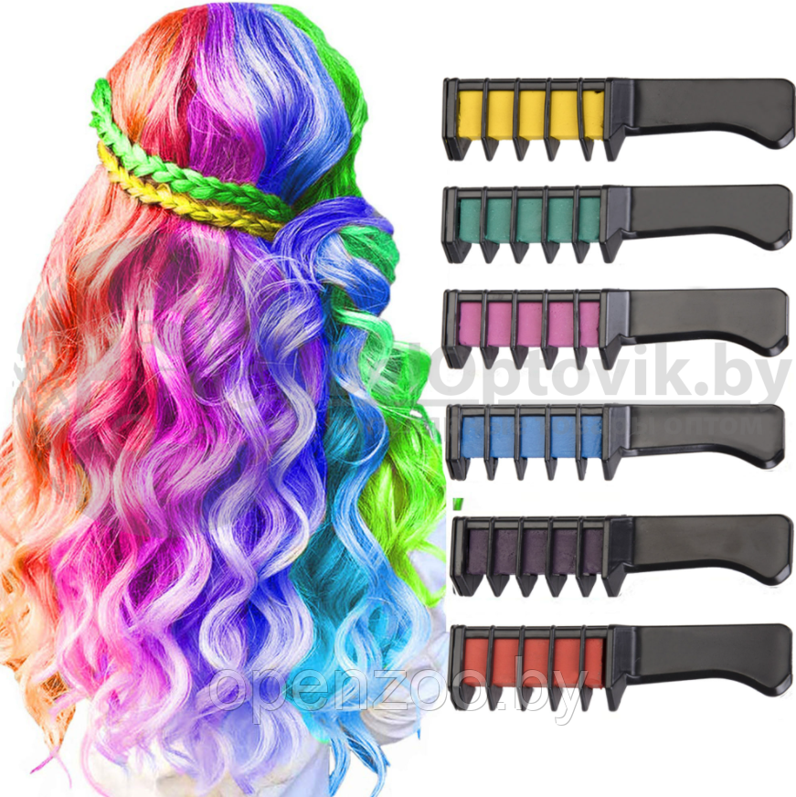 Мелки для окрашивания волос Hair Color Comb, 6 цветов в форме расчески - фото 10 - id-p156193339