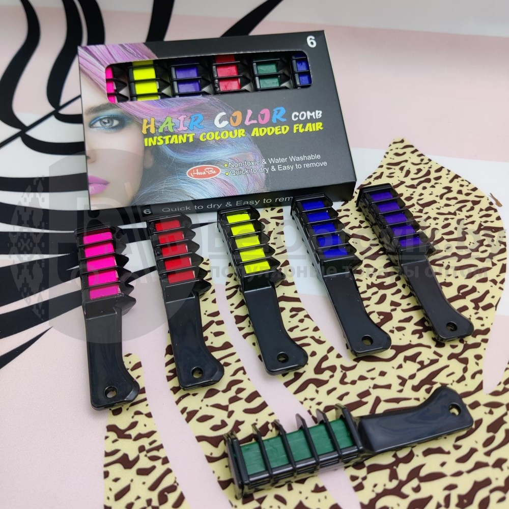 Мелки для окрашивания волос Hair Color Comb, 6 цветов в форме расчески
