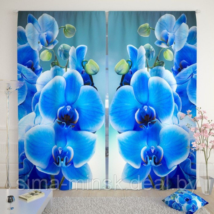 Фотошторы «Голубая орхидея», размер 150х260 см-2 шт., габардин - фото 1 - id-p156316748