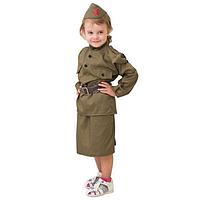 Костюм военного "Солдаточка", гимнастёрка, ремень, пилотка, юбка, 5-7 лет, рост 122-134 см