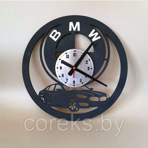 Деревянные настенные часы "BMW" (диаметр 40 см)