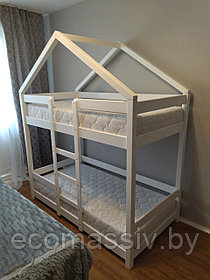 Двухъярусная кровать домик 01 из сосны, цвет белый