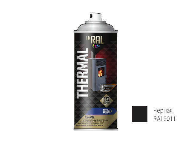 Краска-эмаль аэроз. термостойкая силиконовая черный INRAL 400мл (9011)