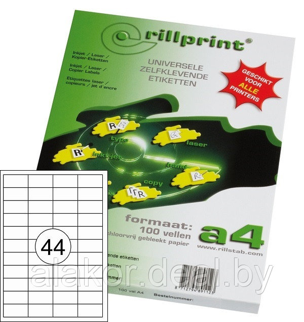 Этикетки самоклеящиеся Rillprint, 48,5*25,4мм, 44 шт./лист, 100 листов А4