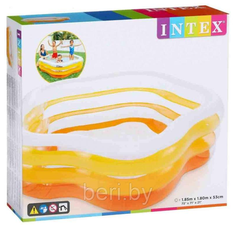 Надувной бассейн INTEX 56495NP Summer Colors (185х180х53 см), надувное дно, сливной клапан, интекс - фото 2 - id-p99933465