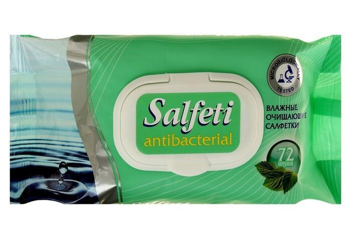 Антибактериальные очищающие влажные салфетки Salfeti, 72 шт