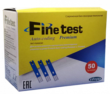 Тест-полоски для измерения уровня глюкозы в крови Finetest Файнтест Auto-coding Premium № 50 - фото 1 - id-p156515920