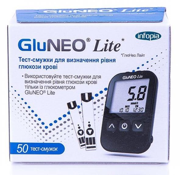 Тест-полоски для измерения уровня глюкозы в крови GluNEO Глюнео Lite № 50 - фото 1 - id-p156515929