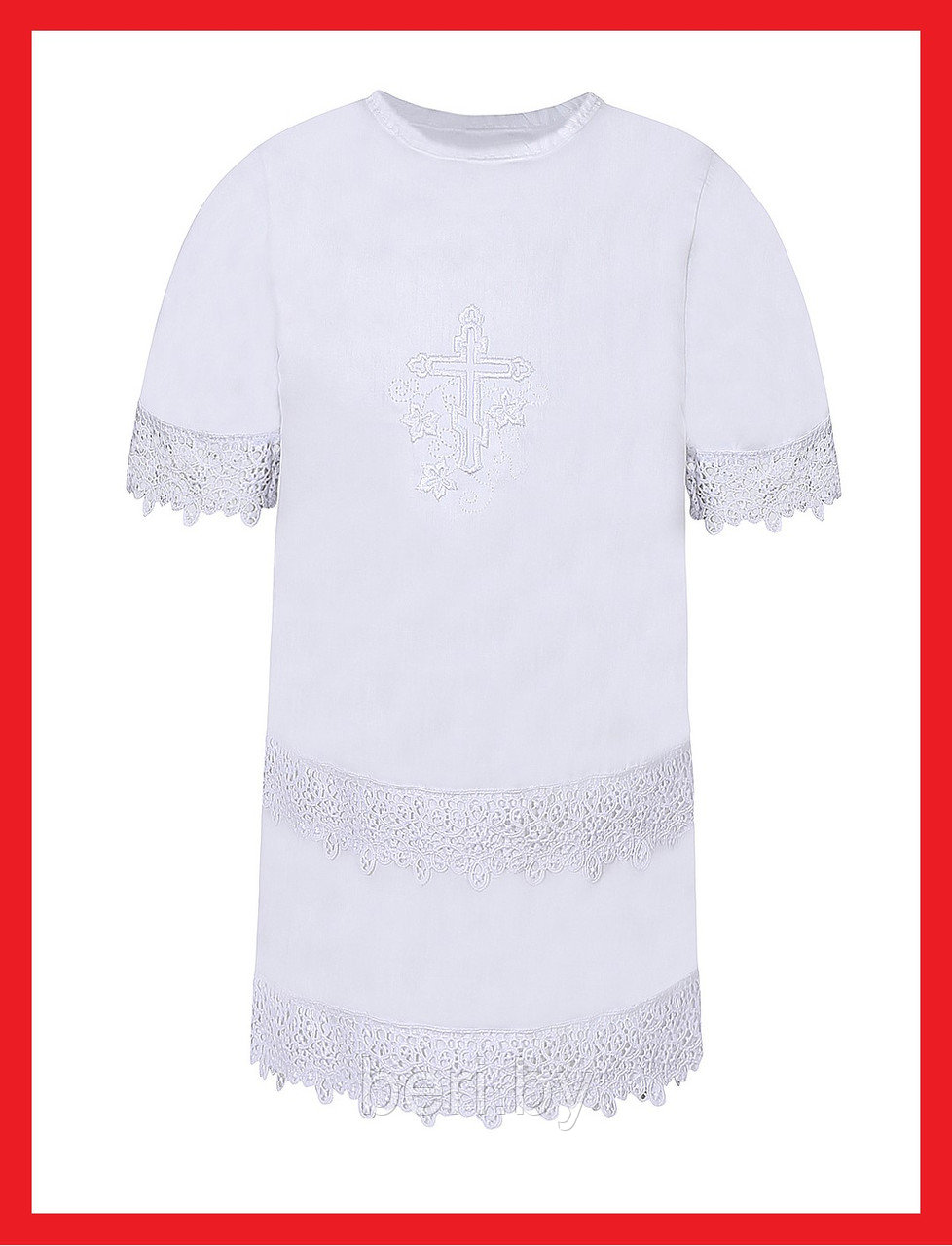 FE 15003 Рубашечка для крещения, сатин, белая, 68 р, 74 р, Fun Ecotex, крестильный набор - фото 1 - id-p156538678