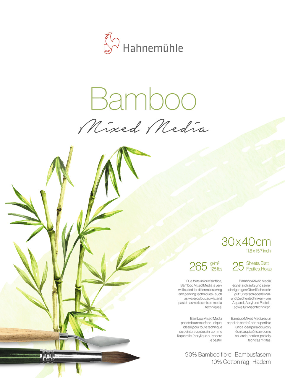 Бумага Bamboo Mixed Media, 30 x 40 см, 25 листов, 265 г/м, 90% бамбук, 10% хлопок, склейка - фото 1 - id-p156561662