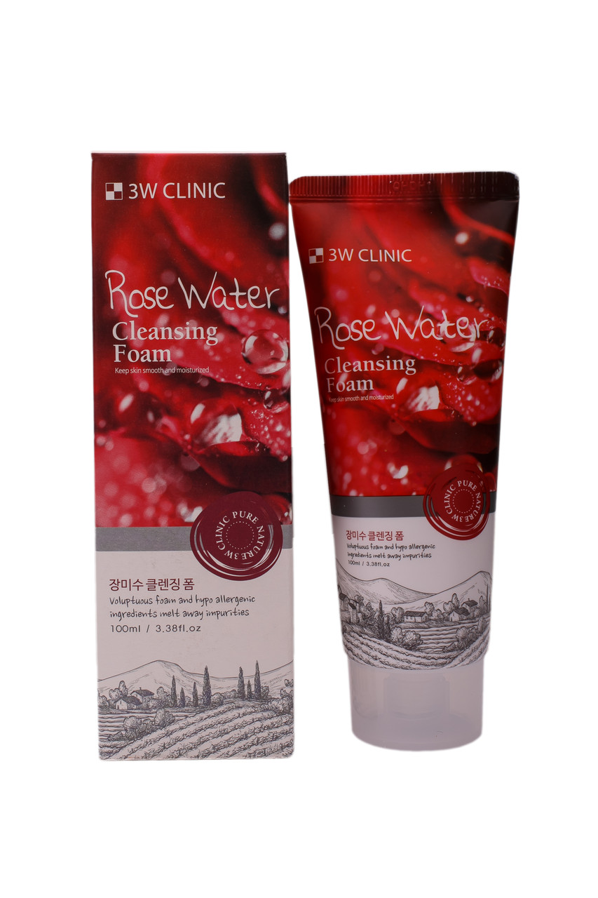 Пенка для умывания натуральная РОЗОВАЯ ВОДА 3W CLINIC Rose Water Foam Cleansing 100 мл