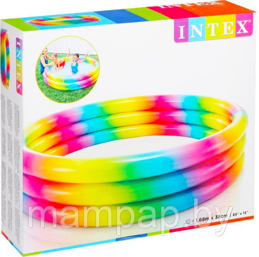Детский надувной бассейн intex радуга 3 кольца 168 X 38 СМ.