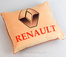 Декоративная подушка со съемным чехлом на молнии в машину Renault (Рено). Размер 36*36 см. Цвет бежевый.