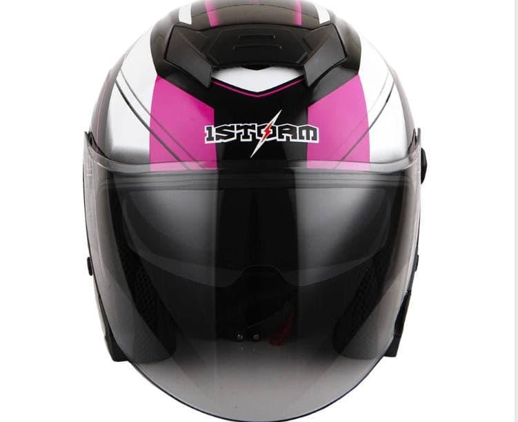 Шлем мото 1STORM HJK526 открытый с очками розовый M - фото 2 - id-p156729156