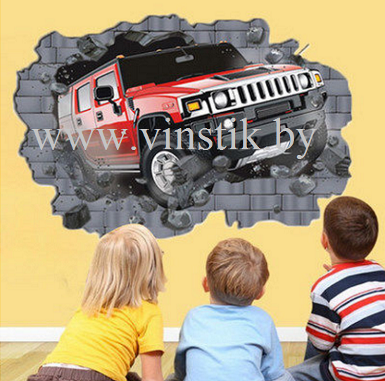Наклейка на стену для мальчиков «Машина сквозь стену XL» - фото 3 - id-p156733590