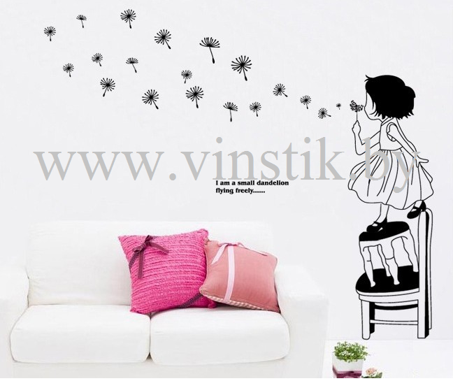 Наклейка на стену для девочек «Девочка с одуванчиком на стульчике» - фото 6 - id-p156733599