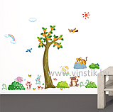 Наклейка на стену для детского сада «Деревце апельсиновое и зверюшки», фото 3