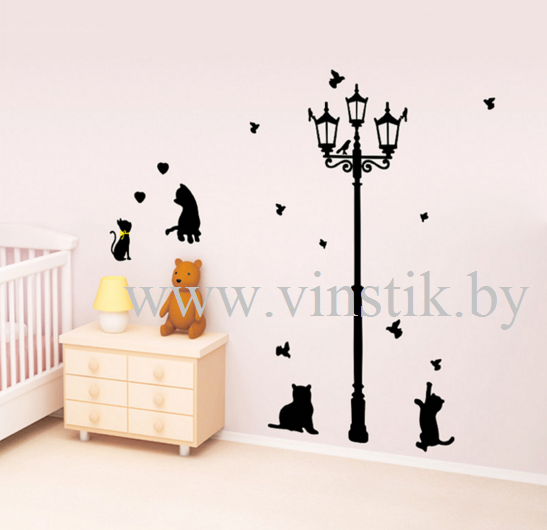 Наклейка на стену для детей «Котята и фонарь L» - фото 6 - id-p156733620