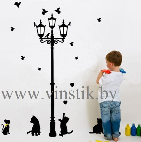 Наклейка на стену для детей «Котята и фонарь L» - фото 7 - id-p156733620