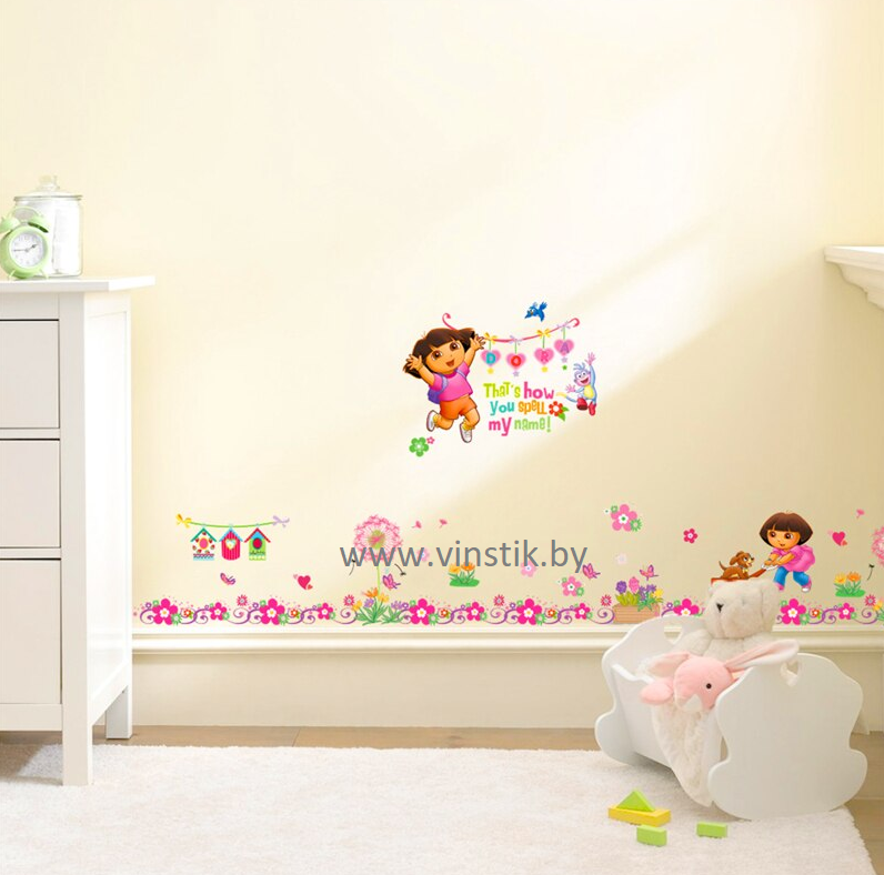 Наклейка на стену для девочек «Даша и цветочки» - фото 2 - id-p156733644