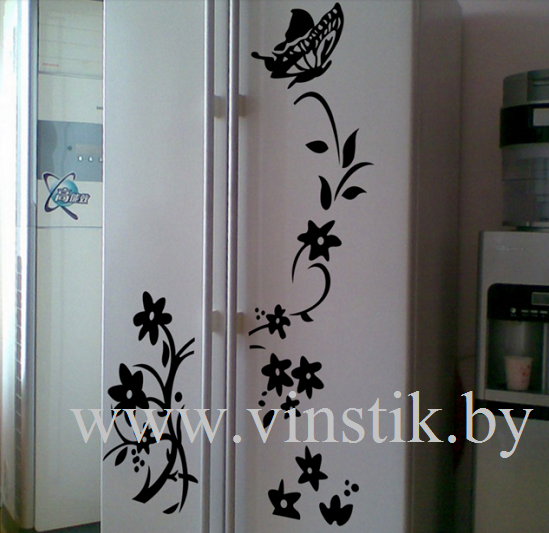 Наклейка на стену «Абстракция из цветов с бабочкой, черная» - фото 5 - id-p156733650