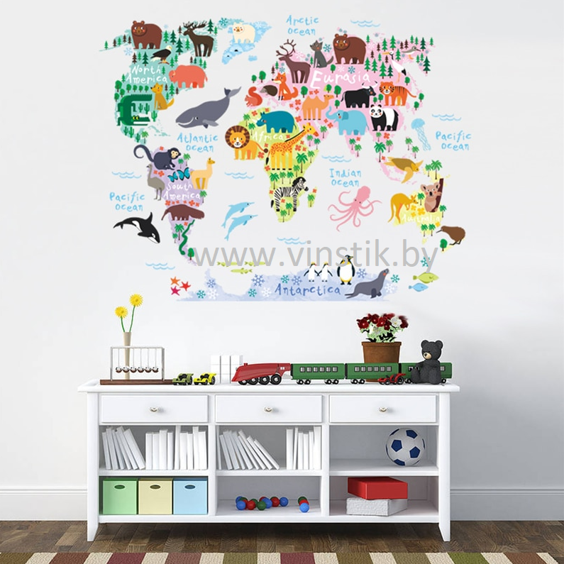 Наклейка на стену для детей «Карта мира, детская XL» - фото 1 - id-p156733675
