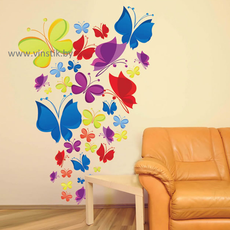 Наклейка на стену для девочек «Разноцветные бабочки XL» - фото 1 - id-p156733678