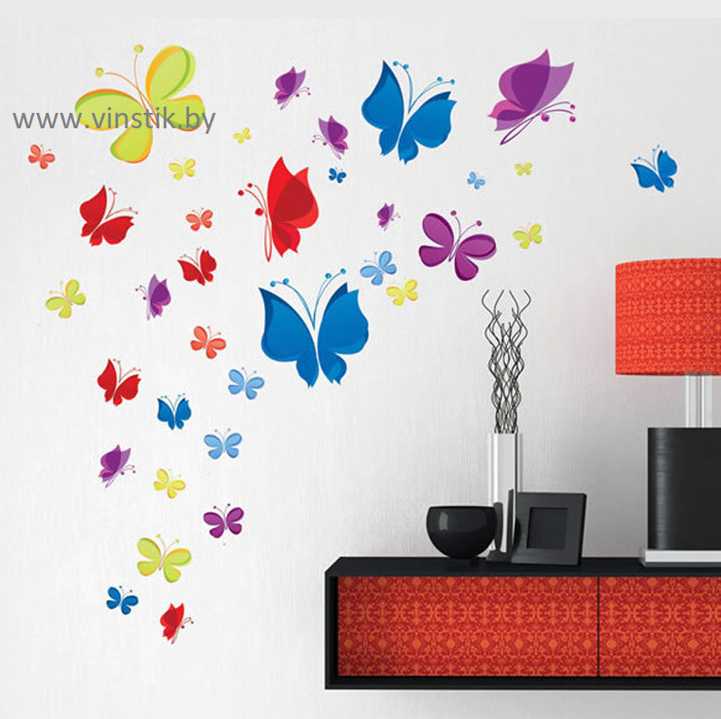 Наклейка на стену для девочек «Разноцветные бабочки XL» - фото 3 - id-p156733678