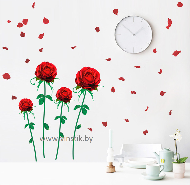 Наклейка интерьерная «Цветы Розы, красные» - фото 1 - id-p156733731